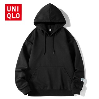 Uni.qlo เสื้อแจ็กเก็ตกันหนาวลําลอง มีฮู้ด ทรงหลวม ใส่สบาย สีพื้น แฟชั่นสําหรับผู้ชาย