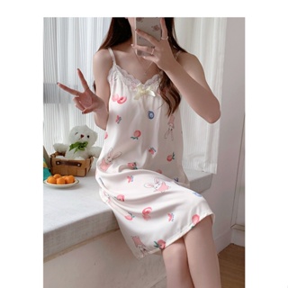 Summer new ice and snow silk nightdress female fruit suspenders sweet and comfortable home clothes (with chest pad)