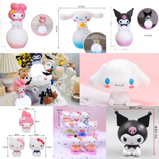 ตุ๊กตาฟิกเกอร์ PVC อนิเมะ Hello Kitty Melody Cinnamoroll Happy Birtday สําหรับตกแต่งเค้ก