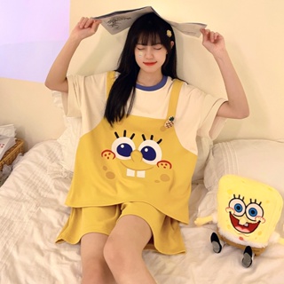 New imitation cotton pull frame pajamas SpongeBob SquarePants simple short-sleeved summer sweet and lovely home clothes