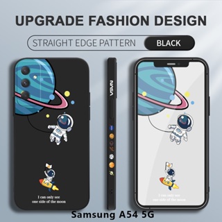 สําหรับ Samsung Galaxy A54 A34 A24 A14 5G A04 เคสโทรศัพท์มือถือ ซิลิโคนนิ่ม ขอบสี่เหลี่ยม ลายการ์ตูนนักบินอวกาศน่ารัก มีลายด้านข้าง