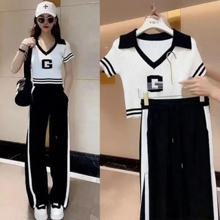 [สินค้าใหม่] ชุดกีฬา คอปก แขนสั้น เข้ารูป ขนาดเล็ก แฟชั่นฤดูร้อน สองชิ้น