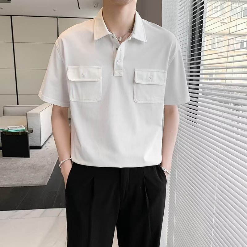เสื้อโปโลแขนสั้น-ผ้าฝ้าย-100-ระบายอากาศได้ดี-สไตล์เกาหลี-สําหรับผู้ชาย