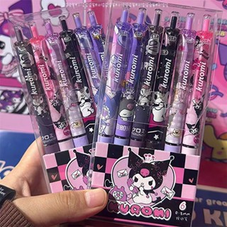 ปากกาเจลกด Kuromi น่ารัก 0.5 มม. สีดํา เครื่องเขียนนักเรียน 6 ชิ้น / ชุด