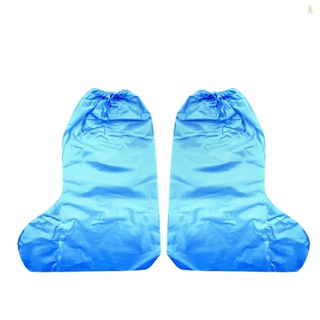 Flt ผ้าคลุมรองเท้าบูทยาว PE กันน้ํา กันฝุ่น กันลื่น พร้อมสายยางยืด สีฟ้า ใช้ในร่ม กลางแจ้ง 2 ชิ้น ต่อแพ็ค