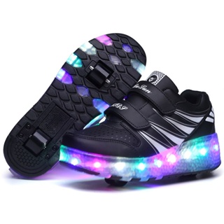 [ส่งตอนนี้!!!]] รองเท้ากีฬา รองเท้าสเก็ต มีไฟ LED ระบายอากาศ แฟชั่นสําหรับเด็กผู้ชาย และเด็กผู้หญิง QJPZ