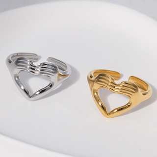 แหวนสเตนเลส รูปหัวใจ ปาล์ม สําหรับผู้หญิง
