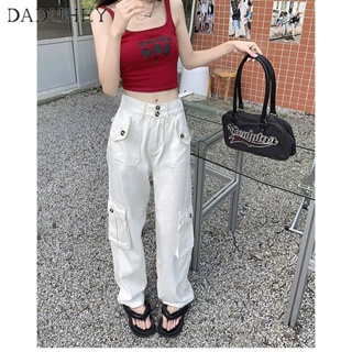 DaDuHey🎈 American Style Retro Overalls Womens Hiphop High Waist Loose Casual Pants Hip Hop Straight Wide Leg Cargo Pants