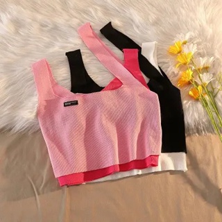 Bm ขายดี เสื้อชั้นในสตรี สีชมพู สองชิ้น เสื้อชั้นในสตรี สวมด้านใน เข้ารูป สั้น ไม่สม่ําเสมอ สายคล้องคอ ฤดูร้อน สวมด้านนอก MC LXTQ