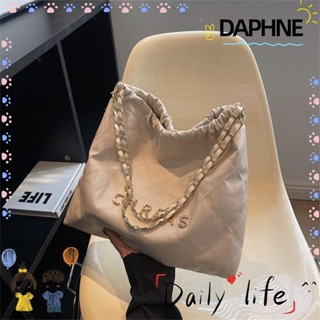 Daphne กระเป๋าสะพายไหล่ กระเป๋าถือ หนัง PU แต่งสายโซ่ ขนาดใหญ่ จุของได้เยอะ สีพื้น สําหรับสตรี