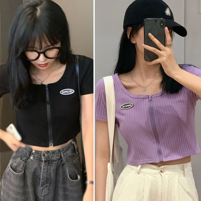 เสื้อครอปท็อปลําลอง-ผ้าถัก-คอสี่เหลี่ยม-แฟชั่นฤดูร้อน-สําหรับผู้หญิง