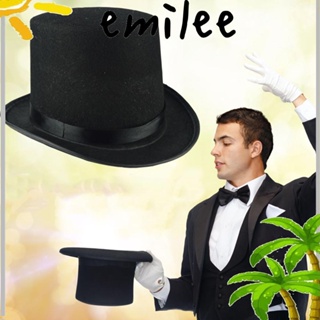 Emilee หมวกนักมายากล หมวกเครื่องแต่งกาย หมวกสีดํา หรูหรา หมวกแฟชั่น ผ้าพับได้ หมวกสุภาพบุรุษ หมวกการแสดงบนเวที