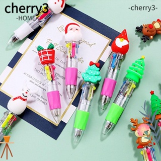 Cherry3 ปากกาลูกลื่น พลาสติก ลายคริสต์มาส ซานตาคลอส กวาง 4 สี ขนาดเล็ก 3 ชิ้น