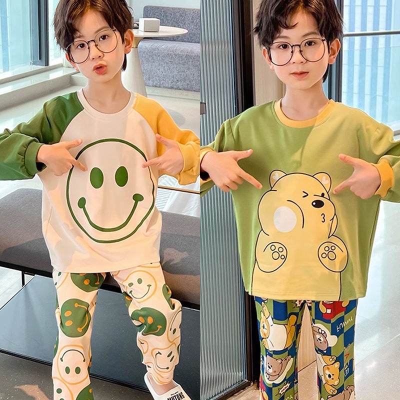 childrens-pajamas-spring-and-autumn-long-sleeve-thin-cartoon-cat-and-mouse-big-boy-baby-outfit-home-suit