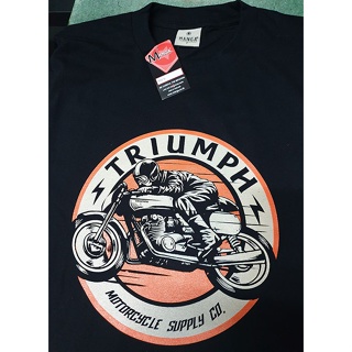 เสื้อยืดคอกลม สีดำ triumph cafe racer 0002 มอเตอร์ไซต์ สไตล์ วินเทจ ผ้า cotton 100%