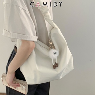 Camidy กระเป๋ารักแร้ความจุขนาดใหญ่เวอร์ชั่นเกาหลีของผู้หญิงใหม่สไตล์สาว ๆ กระเป๋าไนลอนกระเป๋าสะพายไหล่จีบเรียบง่าย