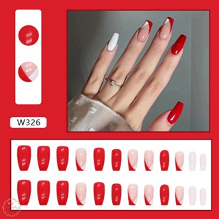 เล็บปลอมเรซิ่น สีขาว สีแดง สําหรับเจ้าสาว บัลเล่ต์
