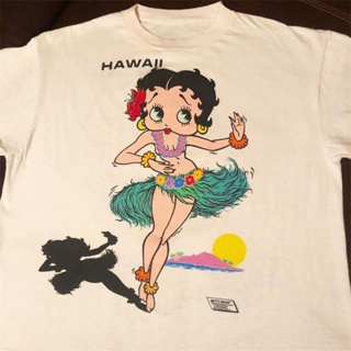 เสื้อยืดแขนสั้น ผ้าฝ้าย พิมพ์ลาย Betty boop Betty doll HAWALL Hawaii Ami Khaki สําหรับผู้ชาย และผู้หญิง