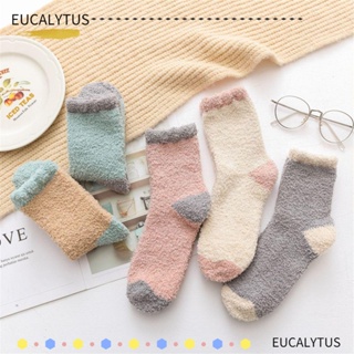 Eutus ถุงเท้า ผ้ากํามะหยี่ สีแคนดี้ ให้ความอบอุ่น แฟชั่นฤดูหนาว สําหรับเตียงนอน