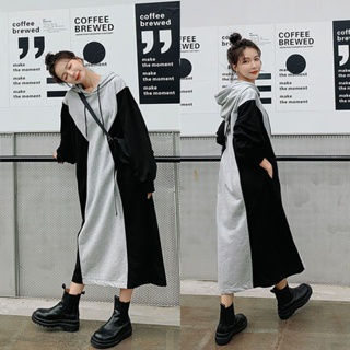 【Hoodie Dress Oversized】(40-150 กก.) ชุดเดรสแขนยาว มีฮู้ด พลัสไซซ์ สไตล์เกาหลี