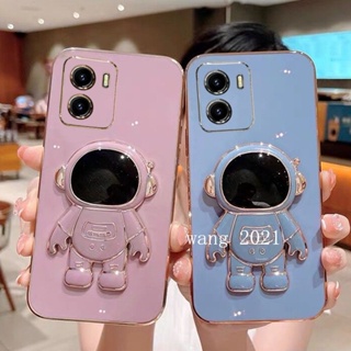 New Casing เคส VIVO IQOO Z7 5G / IQOO Z7X 5G Y55+ Plus 5G Phone Case Fashion Cute Cartoon Astronaut Invisible Stand Electroplated Holder Soft Case VIVO IQOOZ7X 5G Phone Cover เคสโทรศัพท