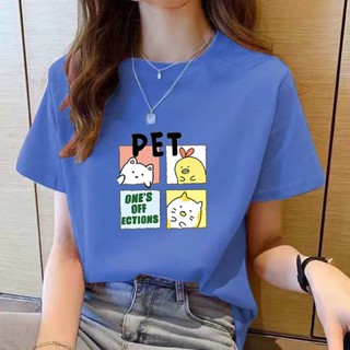 เสื้อยืดคอกลม แขนสั้น พิมพ์ลาย สีขาว สไตล์เกาหลี แฟชั่นสําหรับผู้หญิง