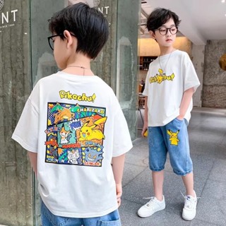 เสื้อยืดลําลอง แขนสั้น พิมพ์ลายโปเกม่อน ปิกาจู ขนาดใหญ่ เข้ากับทุกการแต่งกาย แฟชั่นฤดูร้อน สําหรับเด็ก 2023