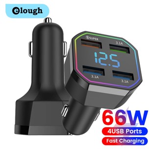 Elough 4 in 1 อะแดปเตอร์ชาร์จโทรศัพท์มือถือ 66W USB-C PD 3.0 ชาร์จเร็ว พร้อมไฟหลากสี สําหรับรถยนต์