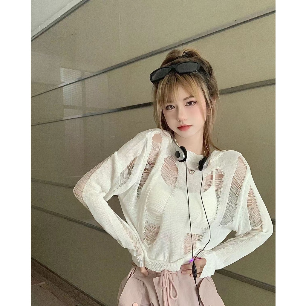 เสื้อจัมเปอร์แขนยาว-ผ้าเรยอน-ทรงหลวม-สุดเซ็กซี่-โชว์สะดือ-สําหรับผู้หญิง
