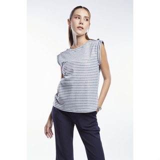 ESPADA เสื้อนิตแขนกุดแต่งเส้นด้ายรูเล็กซ์ ผู้หญิง สีน้ำเงินเข้ม | Sleeveless Knit Top with Gold Lurex | 4684