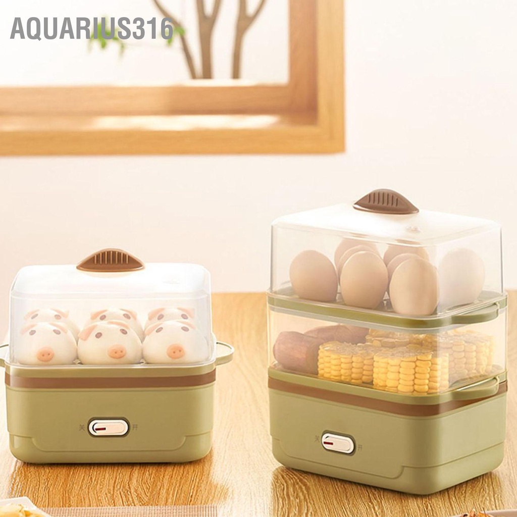 aquarius316-หม้อหุงไข่สองชั้นพลาสติกสีเขียวเครื่องต้มไข่ไฟฟ้าสำหรับขนมปังนึ่งไข่