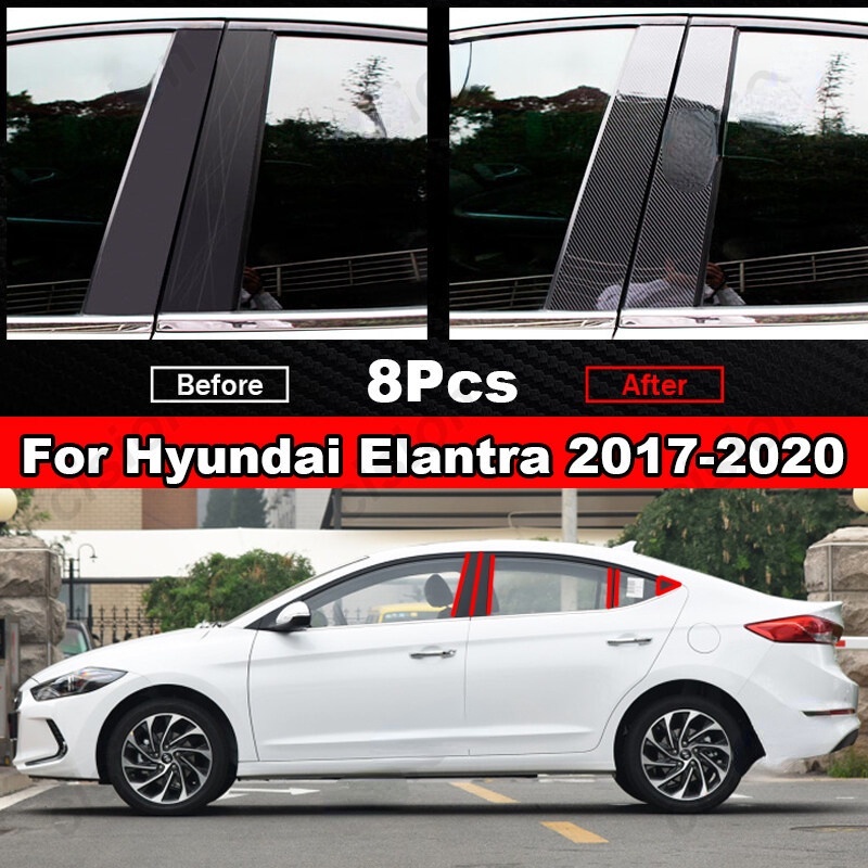hys-สติกเกอร์คาร์บอนไฟเบอร์-ติดเสาเสาประตู-หน้าต่างรถยนต์-สําหรับ-hyundai-elantra-2017-2020-8-ชิ้น