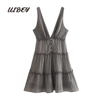 Uibey ชุดเดรส คอวี Auricularia Auricula Edge Splicing Dress 4313