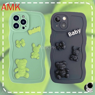 Amk เคสโทรศัพท์มือถือแบบใส ลายหมี 3D สีดํา สีเขียว สําหรับ tecno spark go 2023 10 10c pop pova 2 3 4 5 6 go 7 8 9 pro 9t 8c 8p 7p CRSDBL