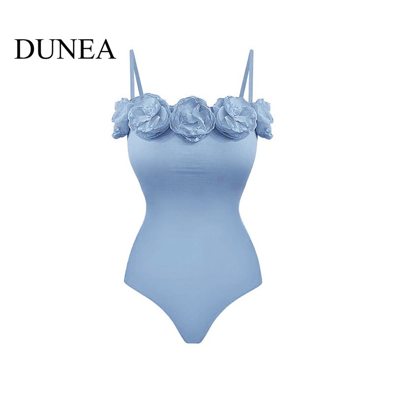 dunea-ชุดว่ายน้ําวันพีช-แฮนด์เมด-สีฟ้ากุหลาบ-สไตล์วินเทจ-สําหรับผู้หญิง
