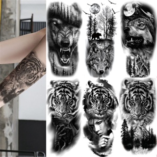 【Magic Tattoo】สติกเกอร์รอยสักชั่วคราว ลายสัตว์ป่า เสือดํา หมาป่า กันน้ํา สําหรับผู้ชาย
