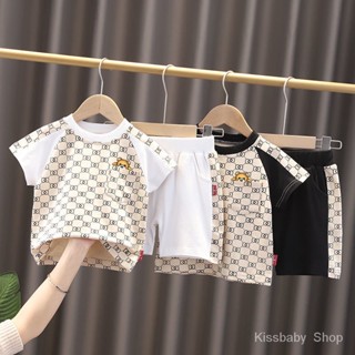 ชุดเสื้อแขนสั้นลําลอง สองชิ้น แฟชั่นฤดูร้อน สไตล์เกาหลี สําหรับเด็กผู้ชาย 2021