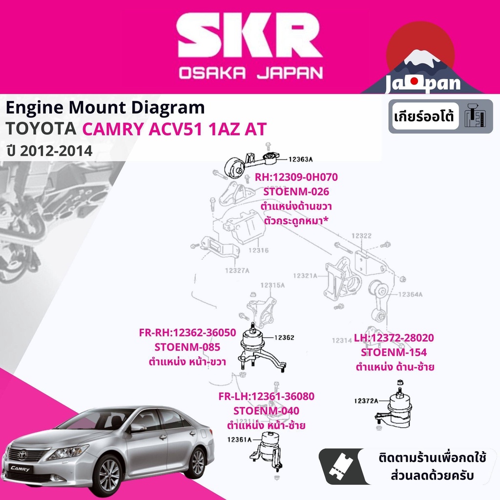 skr-japan-ยาง-แท่นเครื่อง-แท่นเกียร์-ออโต้-toyota-camry-acv51-2-0-1az-4fc-at-ปี-2012-2017-to026-to040-to085-to154