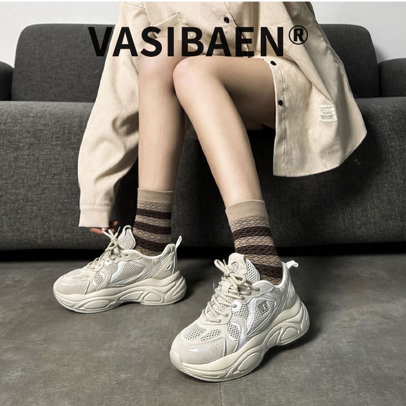 vasibaen-รองเท้าผ้าใบผู้หญิงรุ่นใหม่ตกตาข่ายระบายอากาศร้อยกับรองเท้าสีขาวขนาดเล็ก-popping-ก้นหนารองเท้า-gump