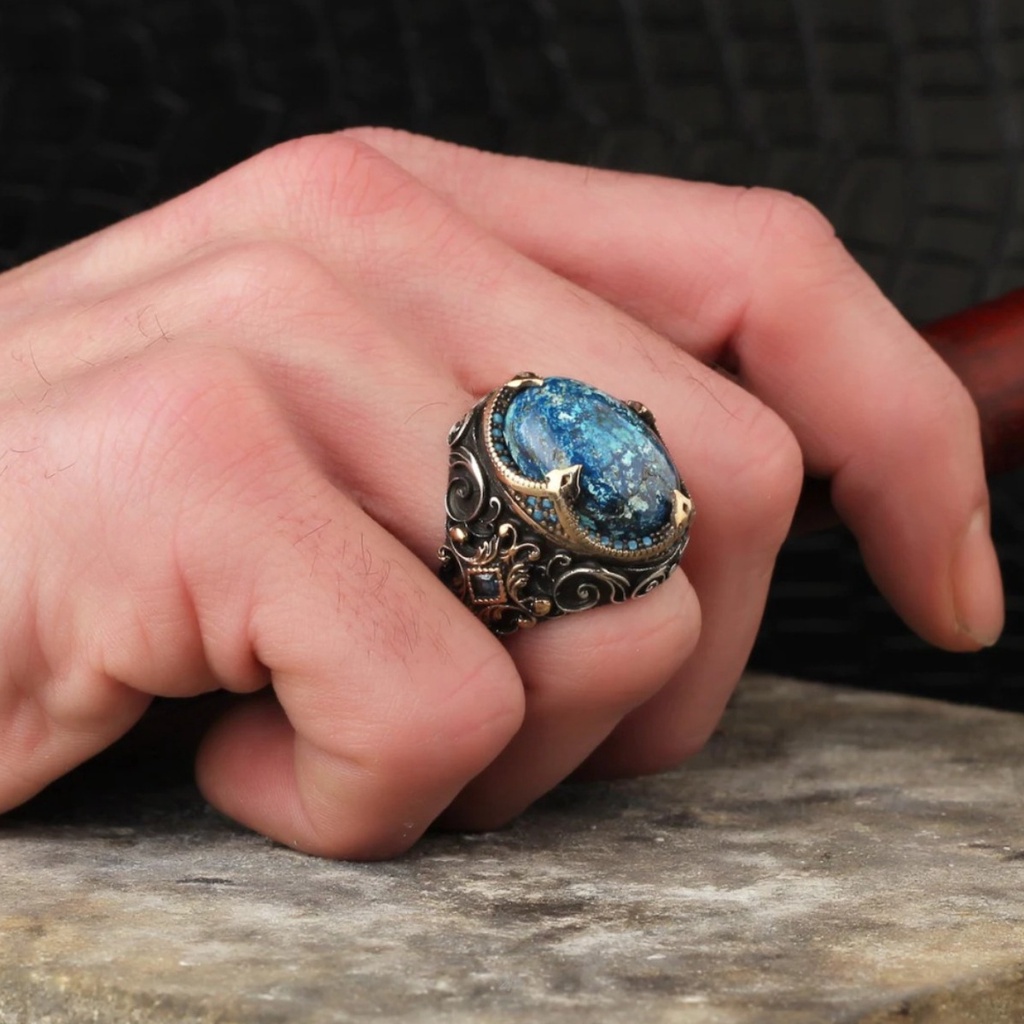 แหวนหมั้นแต่งงาน-เหล็กไทเทเนียม-ประดับคริสตัล-สีฟ้า-สไตล์พังก์-วินเทจ-สําหรับผู้ชาย