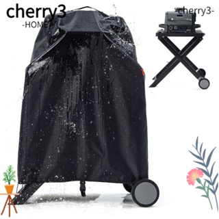 Cherry3 ผ้าคลุมเตาย่างบาร์บีคิว ผ้าออกซ์ฟอร์ด ป้องกันฝน กันน้ํา ทรงกลม ป้องกันแดด สีดํา สําหรับกลางแจ้ง