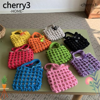 Cherry3 กระเป๋าถือ ผ้าฝ้ายถักโครเชต์ ถักนิตติ้ง สีแคนดี้ สําหรับผู้หญิง