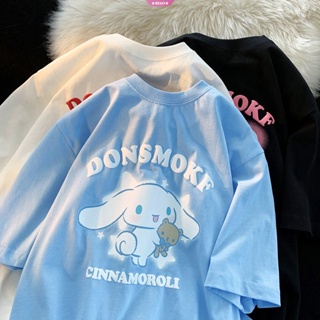 เสื้อยืดแขนสั้น พิมพ์ลายการ์ตูน Sanrio Hello Kitty Y2k Cinnamoroll สไตล์เกาหลี สําหรับผู้หญิง