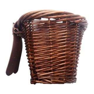 Multifunctional Handmade Wicker Bicycle Basket With Genuine Leather Strap