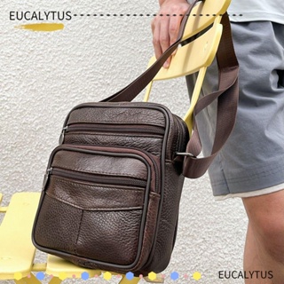 Eutus กระเป๋าสะพายไหล่ลําลอง หนังวัวแท้ สีน้ําตาล สไตล์นักธุรกิจ สําหรับผู้ชาย
