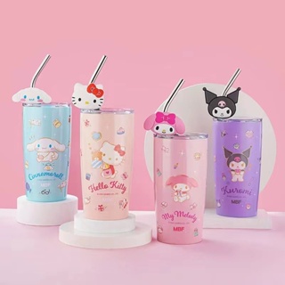 SANRIO แก้วน้ําเหล็ก มีฉนวนกันความร้อน ลาย Hello Kittys พร้อมฝาปิด ขนาด 600 มล. สําหรับเด็กผู้หญิง