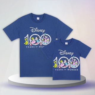 Disney 100 Years Of Wonder Men &amp; Kids T-Shirt -เสื้อยืดครอบครัว ดิสนีย์ 100 ปี ผู้ชาย และเด็ก สินค้าลิขสิทธ์แท้100% char