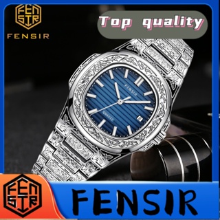 Fensir FENSIR พร้อมส่ง นาฬิกาข้อมือควอตซ์แฟชั่น สายแสตนเลส หน้าปัดแกะสลัก รูปนกแก้ว หอยทาก สไตล์เรโทร สําหรับบุรุษ