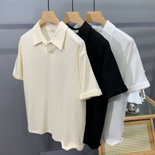 เสื้อโปโลแขนสั้นลําลอง ทรงหลวม ระบายอากาศได้ดี สไตล์เกาหลี คลาสสิก สําหรับผู้ชาย