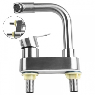 Basin Faucet 2 Holes 304 Stainless Steel Bathroom Ceramic Valve Contemporary